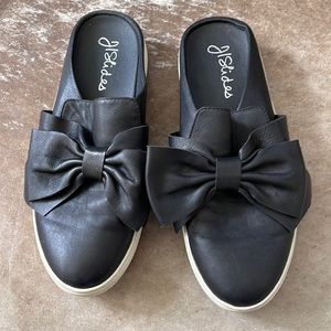 J slides worn twice size 8 black leather sneaker slide in white sole